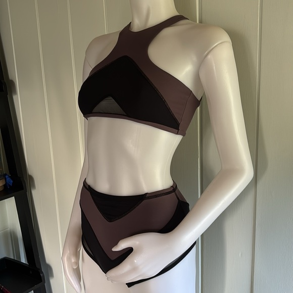 L*Space XS/S Two-piece Swimsuit, Black And Purple with Mesh Details - Picture 2 of 11
